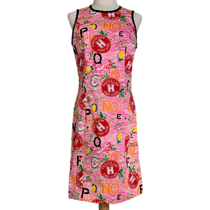 Vintage Victoria Pappas Vibrant Pink Graphic Print Midi Dress 8‎